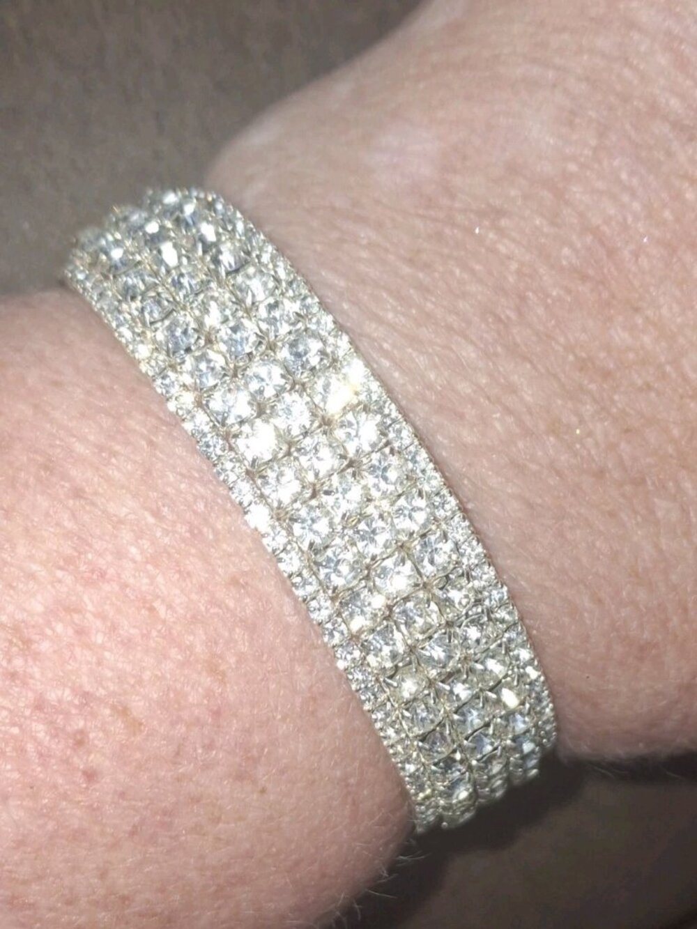 Multirow Rhinestone Crystal Cuff Bracelet Formal EUC Sparkly